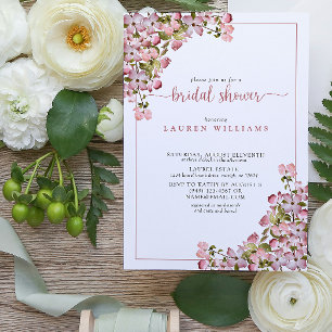 Vintage Dusty Rose Script Floral Bridal Shower Invitation