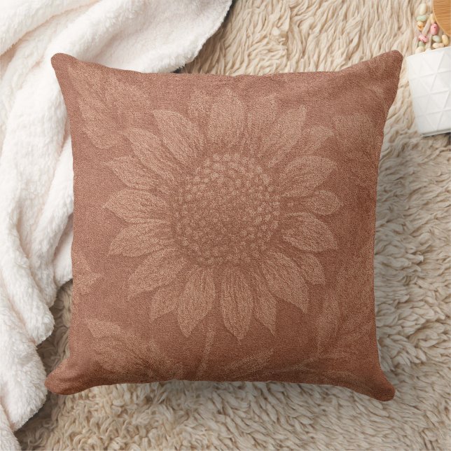 Vintage Dusty Rose Velvet Sunflower Throw Pillow (Blanket)