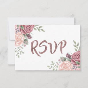 Vintage Dusty Rose Watercolour Flower Bouquet RSVP Card