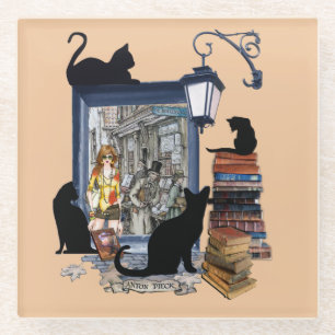Vintage Dutch Artist & black cats Glass Coaster