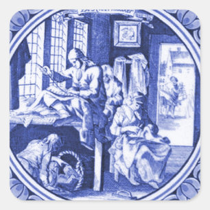 Vintage Dutch Blue Delft tile design Square Sticker