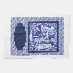 Vintage Dutch Blue Delft tile design Tea Towel