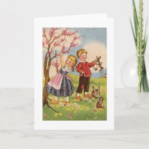 Vintage Dutch Children and Bunnies Easter Card
