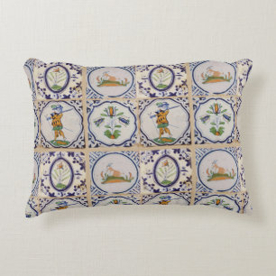 Vintage Dutch Delft Tiles 17th Century pottery art Decorative Cushion
