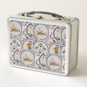 Vintage Dutch Delft Tiles 17th Century pottery art Metal Lunch Box