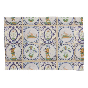 Vintage Dutch Delft Tiles 17th Century pottery art Pillowcase