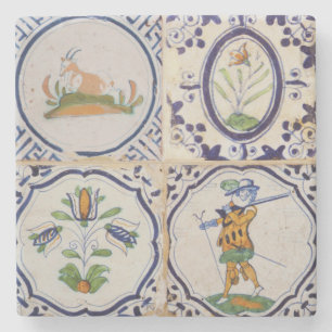 Vintage Dutch Delft Tiles 17th Century pottery art Stone Coaster