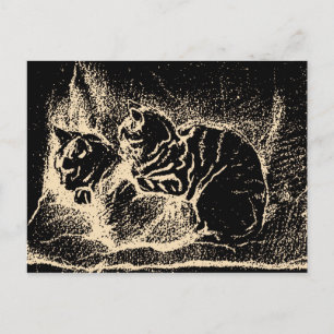 Vintage Dutch Fine Art - Two Sleeping Cats Postcard