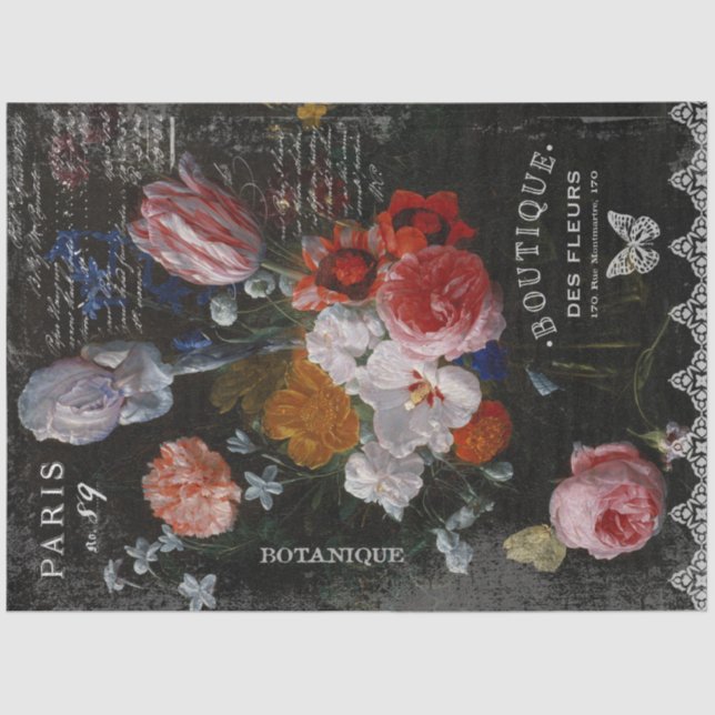 Vintage Dutch Floral Ephemera Decoupage Tissue Paper (Front)