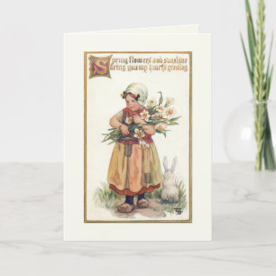 Vintage Dutch Girl with Easter Spring Jonquils Holiday Card