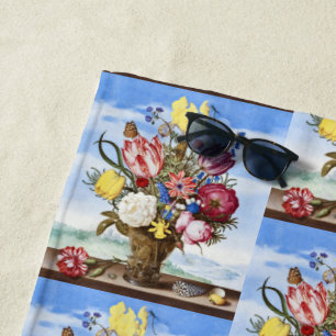 Vintage Dutch Golden Age Floral Still Life Beach Towel