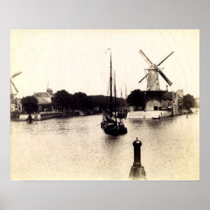 Vintage Dutch Image, Schiedam windmill Poster