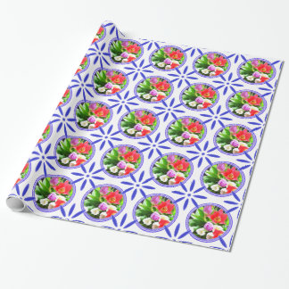 Vintage Dutch Tiles Delftware Tulips Holland Wrapping Paper