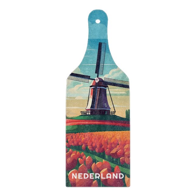 Vintage Dutch Windmill Tulip Field Netherlands Cutting Board (Front)