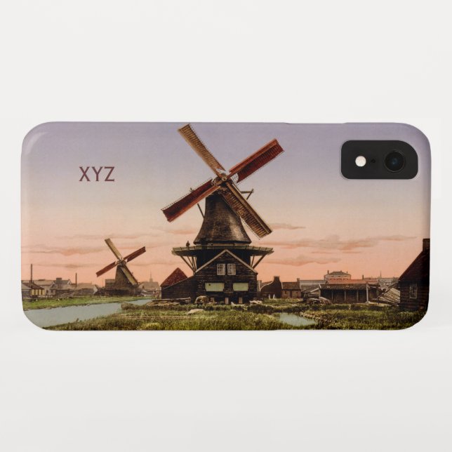 Vintage Dutch Windmills custom monogram cases (Back (Horizontal))