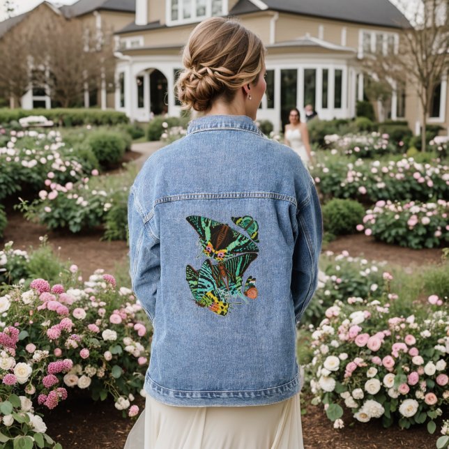 Vintage E.A. Séguy's Green butterflies Denim Jacket (Wedding Back)