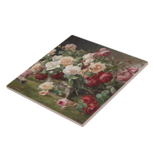 Vintage E. Hariel Rose Still Life Ceramic Tile