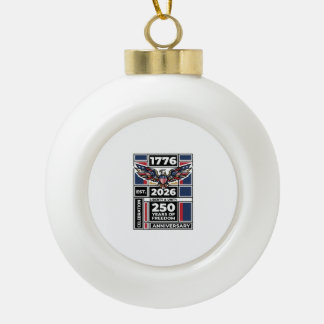 Vintage Eagle 1776 2026 Shirt Patriotic Typography Ceramic Ball Christmas Ornament