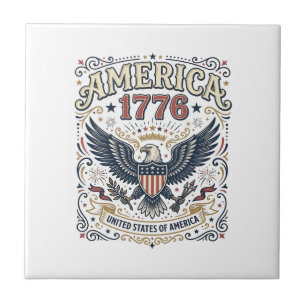 Vintage Eagle America 1776 Patriotic Ceramic Tile