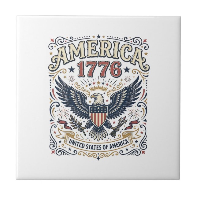 Vintage Eagle America 1776 Patriotic Ceramic Tile (Front)