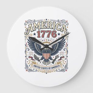 Vintage Eagle America 1776 Patriotic Large Clock