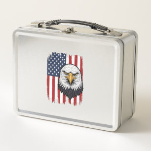 Vintage Eagle American Flag Patriotic Shirt Design Metal Lunch Box