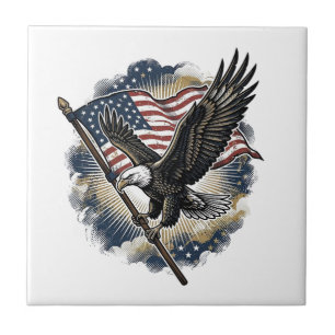 Vintage Eagle Flag Patriotic Shirt Design_1 Ceramic Tile