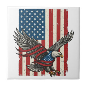 Vintage Eagle Flag Vector Patriotic Shirt Design_1 Ceramic Tile