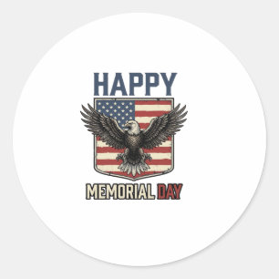 Vintage Eagle Memorial Day Patriotic Shirt Design_ Classic Round Sticker