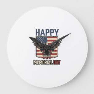 Vintage Eagle Memorial Day Patriotic Shirt Design_ Large Clock