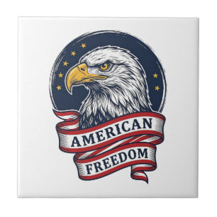Vintage Eagle Patriotic Ribbon Vector Shirt Design Ceramic Tile