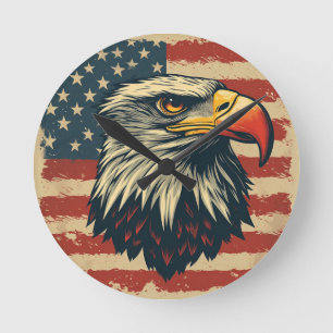 Vintage Eagle with American Flag – Retro USA Art Round Clock