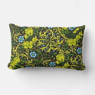 Vintage Early 20th Century Pattern Blue Green Gold Lumbar Cushion