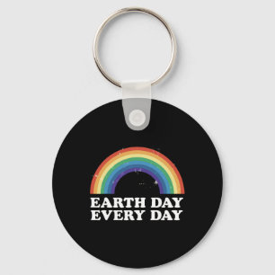 Vintage Earth Day Every Day Rainbow Grunge Save Th Key Ring