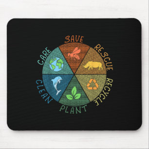 Vintage Earth Day Save Bees Rescue Animals Recycle Mouse Pad