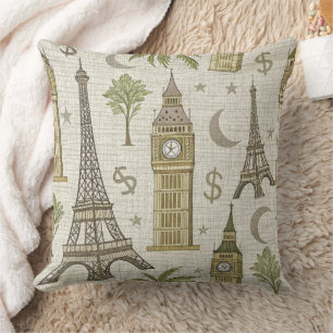 Vintage Earth Tones World Landmark for Travelers Cushion