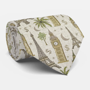 Vintage Earth Tones World Landmark for Travelers Tie
