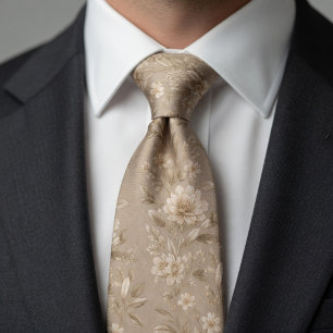 Vintage Earthy Beige Watercolor Floral Botanical Tie