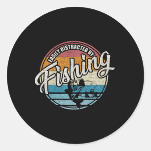 Vintage Easily Distracted By Fishing Classic Round Sticker