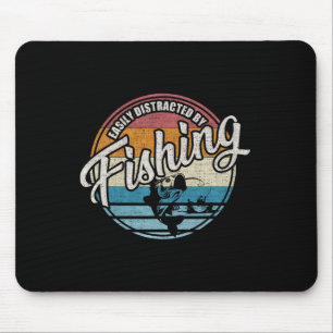 Vintage Easily Distracted By Fishing Mouse Pad