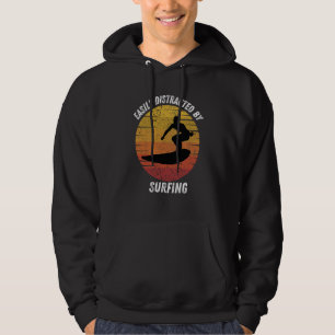 Vintage Easily Distracted By Surfing Retro Surfing Hoodie