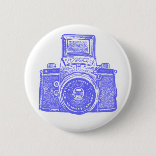 Vintage East German Camera - Electric Blue 6 Cm Round Badge