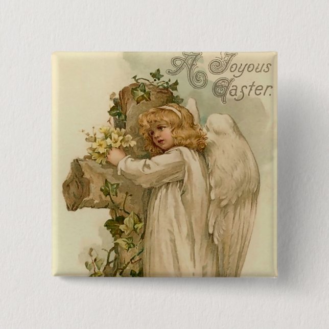 Vintage Easter Angel Square Button (Front)