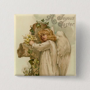 Vintage Easter Angel Square Button