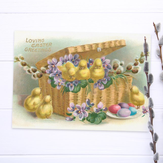 Vintage Easter Basket, Eggs and Chicks Holiday Card (Creator Uploaded)