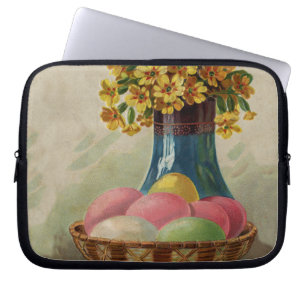 Vintage Easter Basket with Coloured Eggs Laptop Sleeve