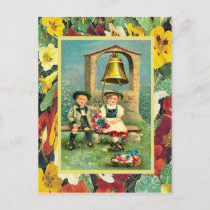 Vintage Easter, Bavarian children and eggs Holiday Postcard