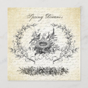 Vintage Easter birds and nest invitation
