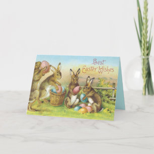 Vintage Easter Blessings Card - Bunnies