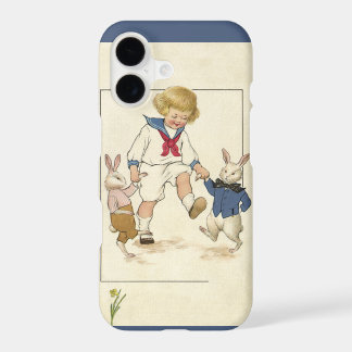 Vintage Easter, Boy Dancing with Bunny Rabbits